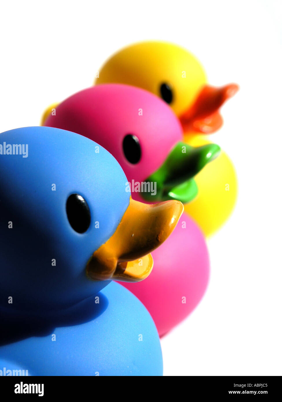 pink and blue rubber ducks