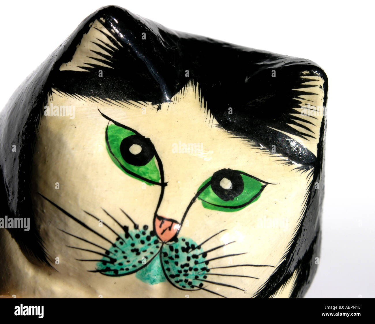 black and white cat paper mache decorative model against Stock Photo