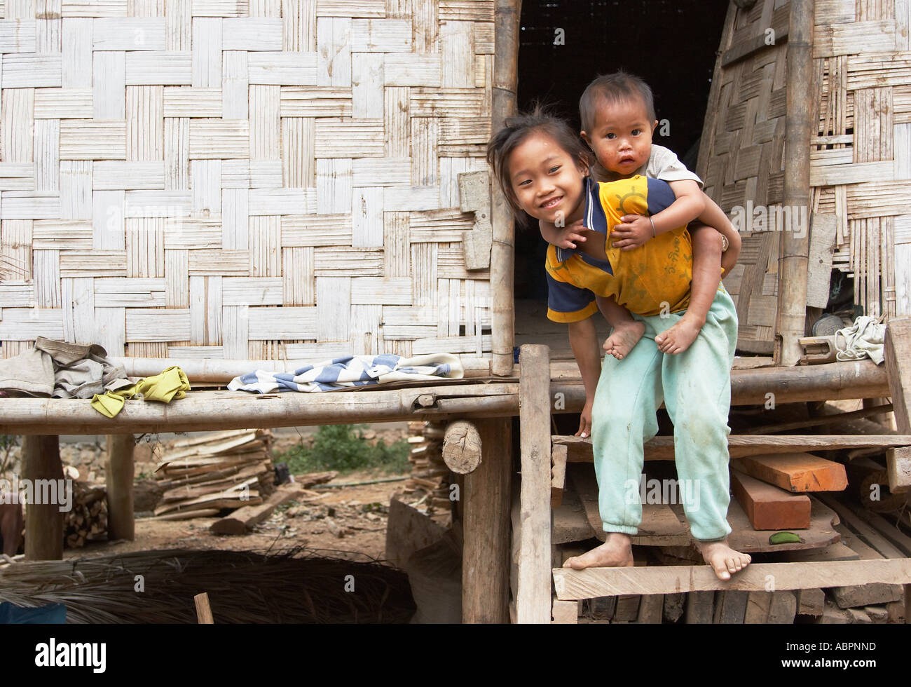 Children In Ban Aen Village, Luang Prabang Stock Photo