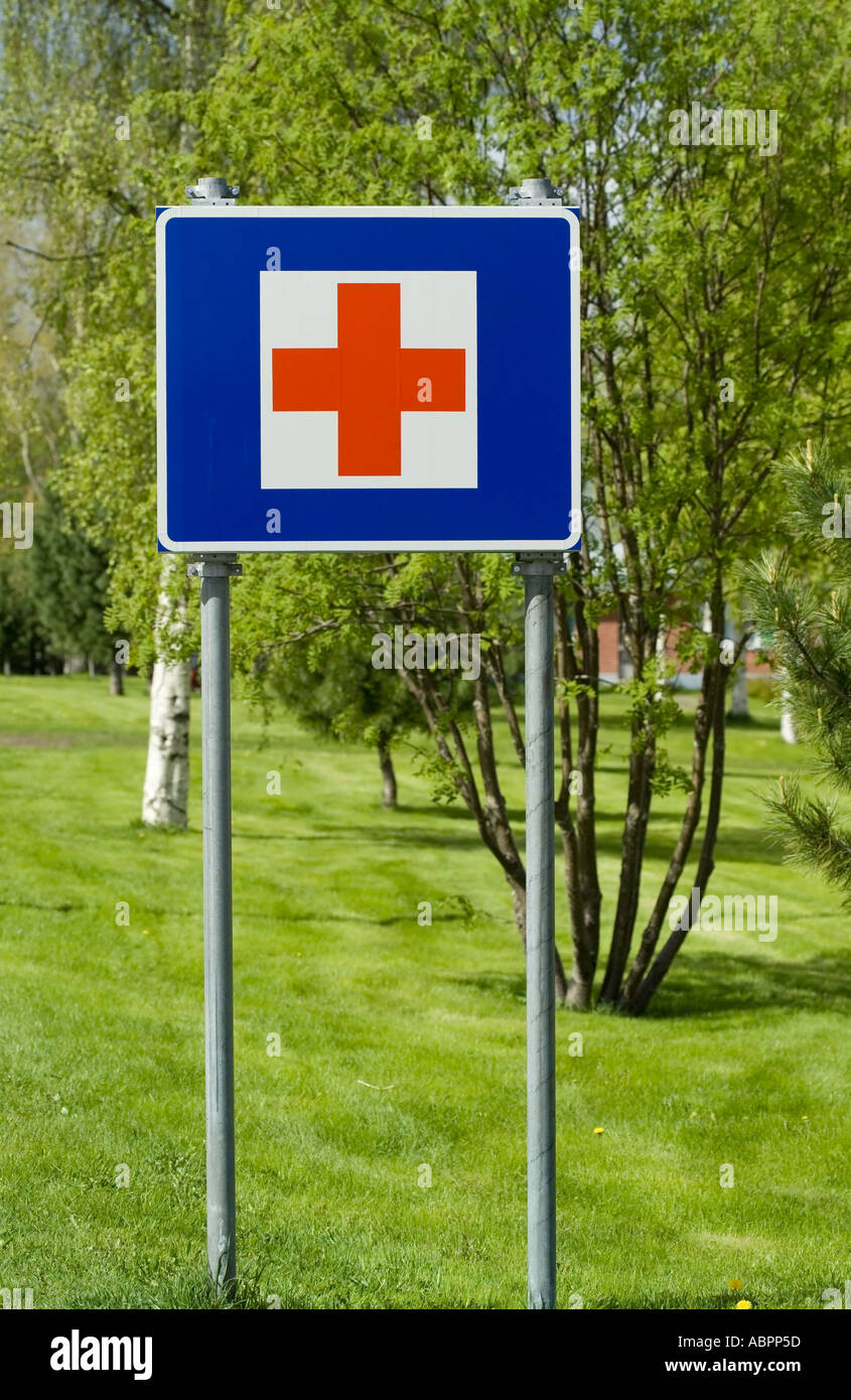 traffic sign for hospital Finland Stock Photo