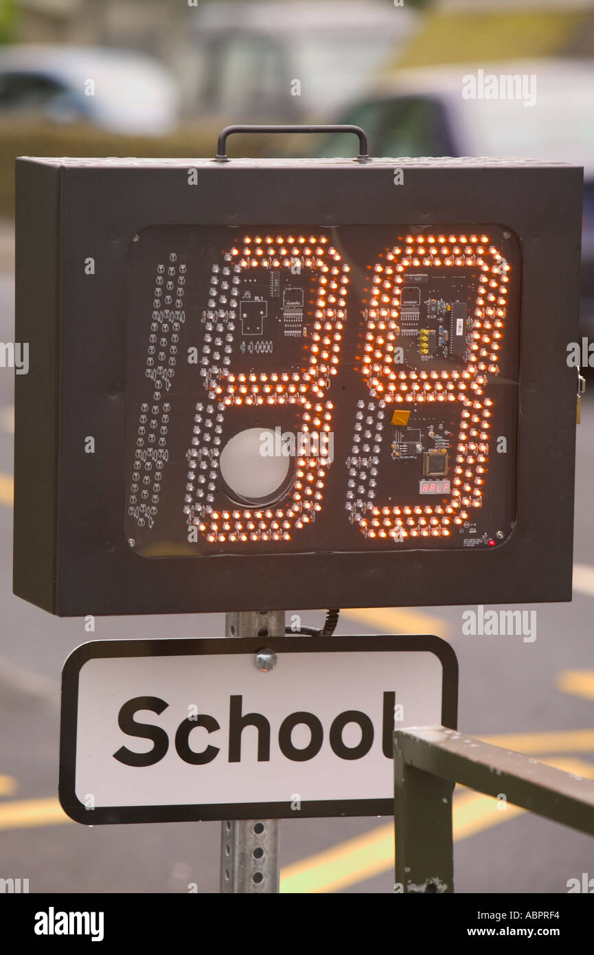 speed monitoring device registering a motorist speeding past a school in Grayrigg Cumbria Stock Photo