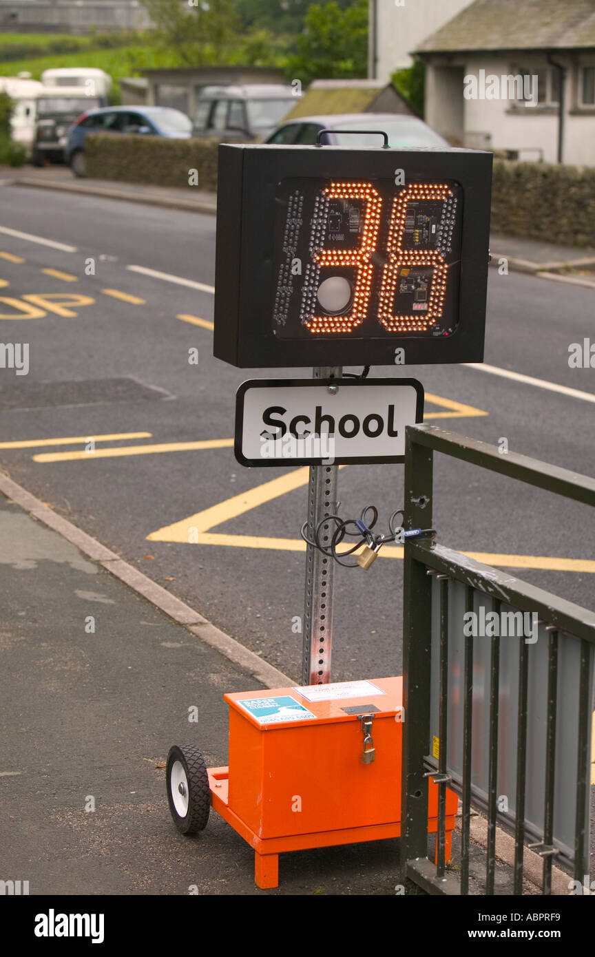 speed monitoring device registering a motorist speeding past a school in Grayrigg Cumbria Stock Photo
