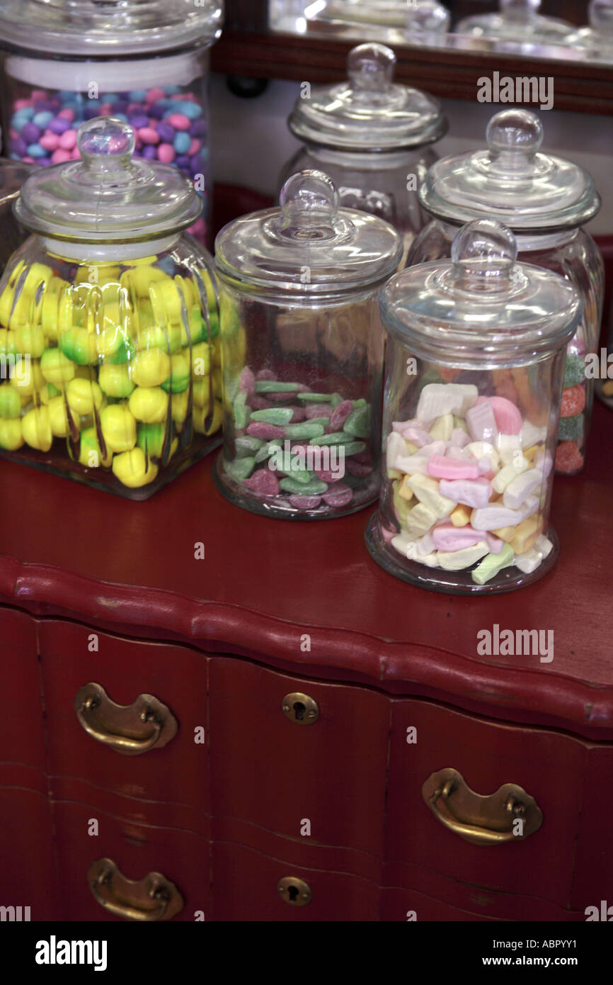 Boiled sweets in traditional glass jars Stock Photo Alamy