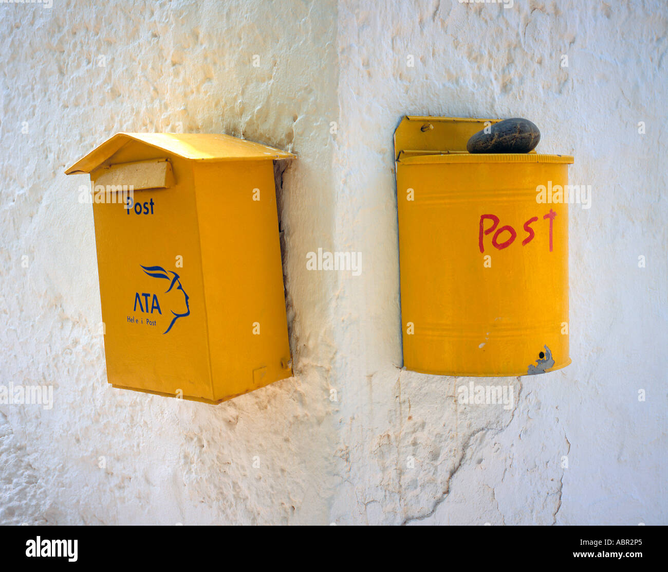 two mailbox of ATA at the Monastery of Chrisoskalitissa  on West Crete Island, Greece, Europe.  Photo by Willy Matheisl Stock Photo