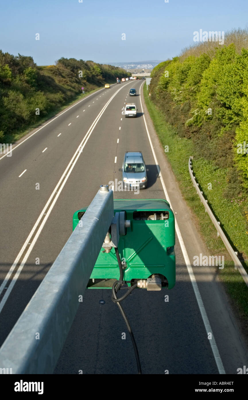 a traffic control camera on a bridge over the A30 near Camborne in Cornwall, UK Stock Photo