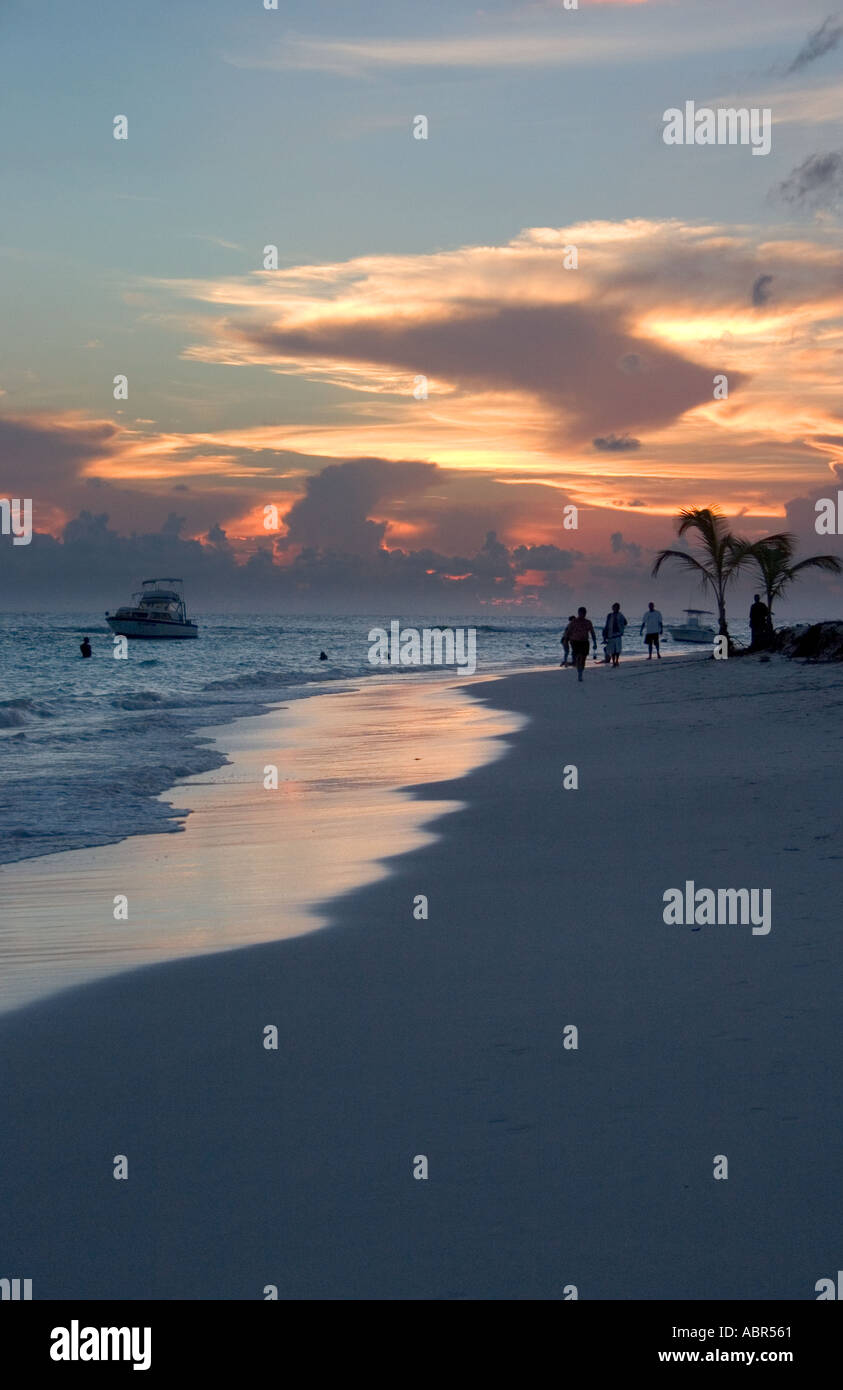 Beach with palms evening Worthing Beach Barbados Stock Photo