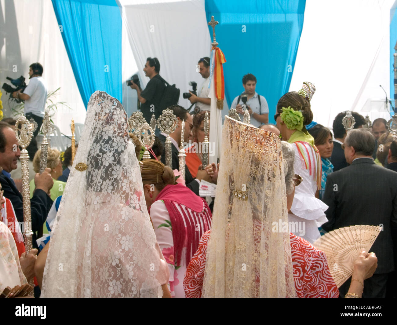 Spanish Ladies Wearing Traditional Lace Mantilla Headdress
