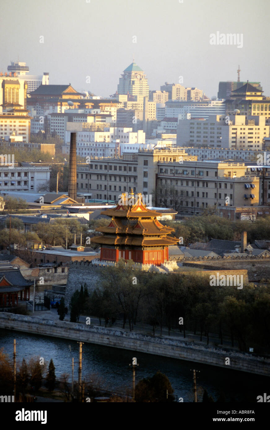 The rooftops of ancient and modern Beijing viewed from the height of ...