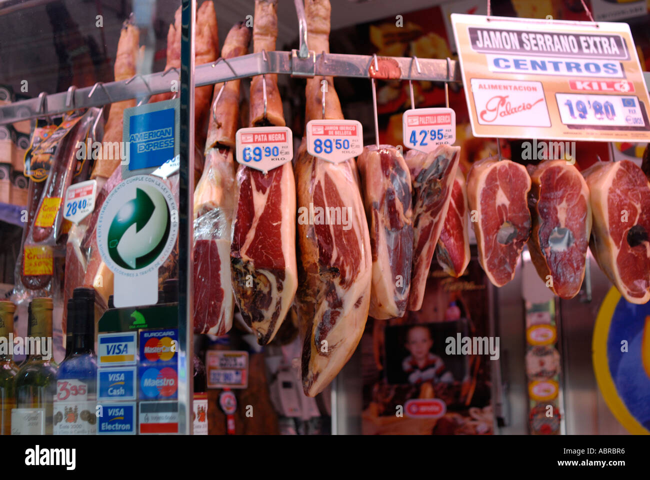 Hanging hams in Madrid Spain Stock Photo