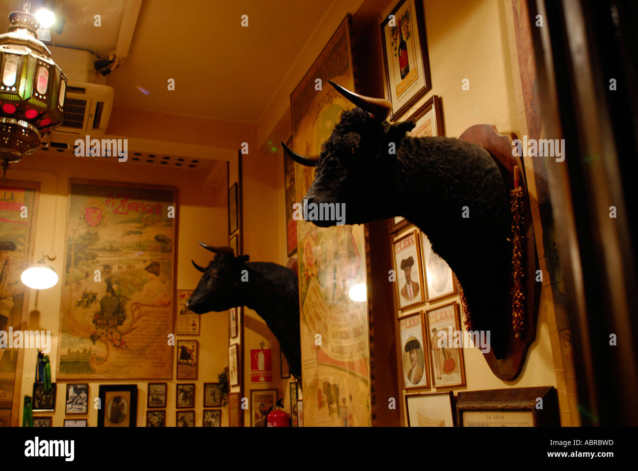 Inside of a Spanish Tapas Bar in Zaragoza Spain complete with mounted