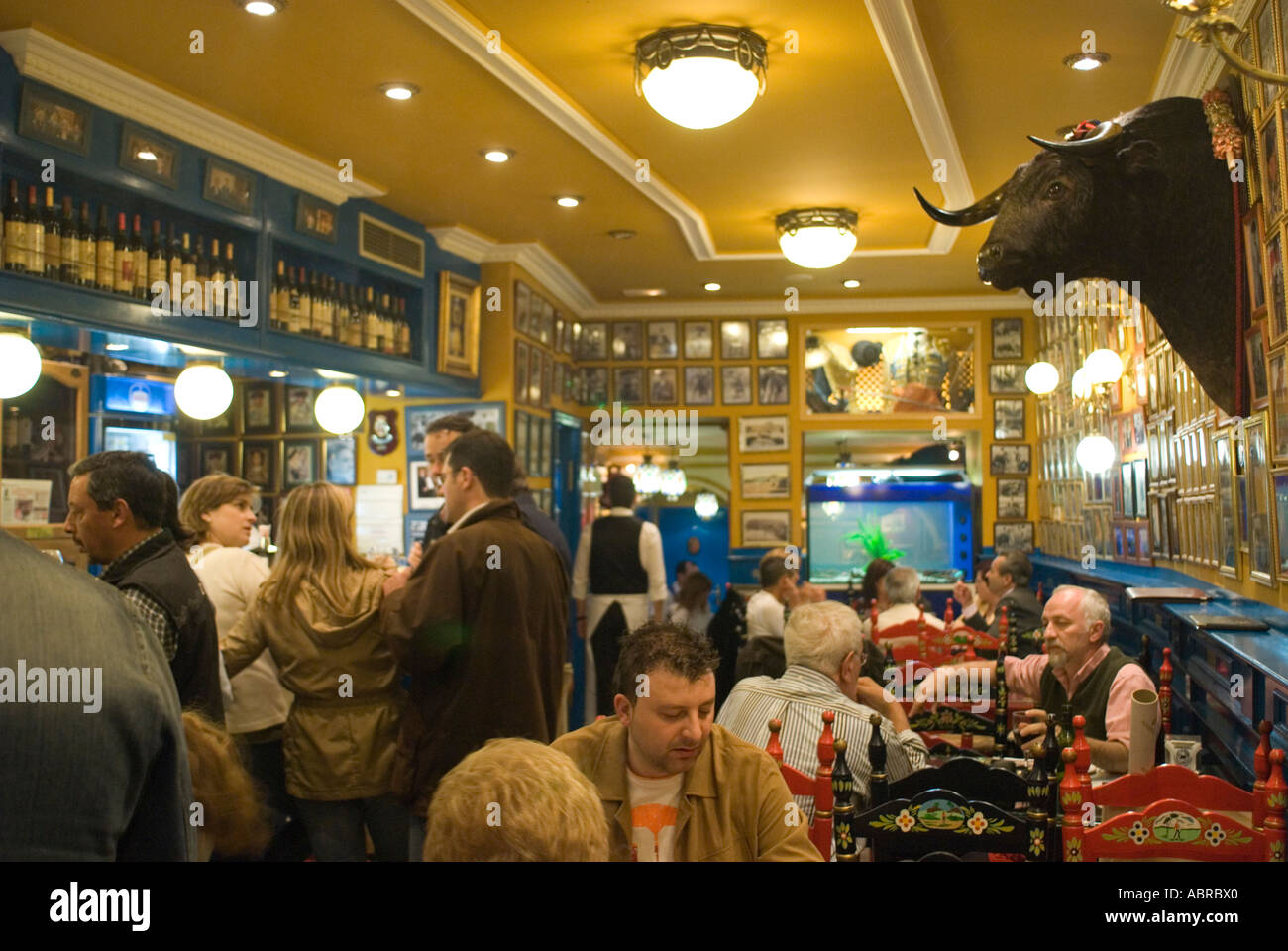 Inside of a Spanish Tapas Bar in Zaragoza Spain complete with mounted
