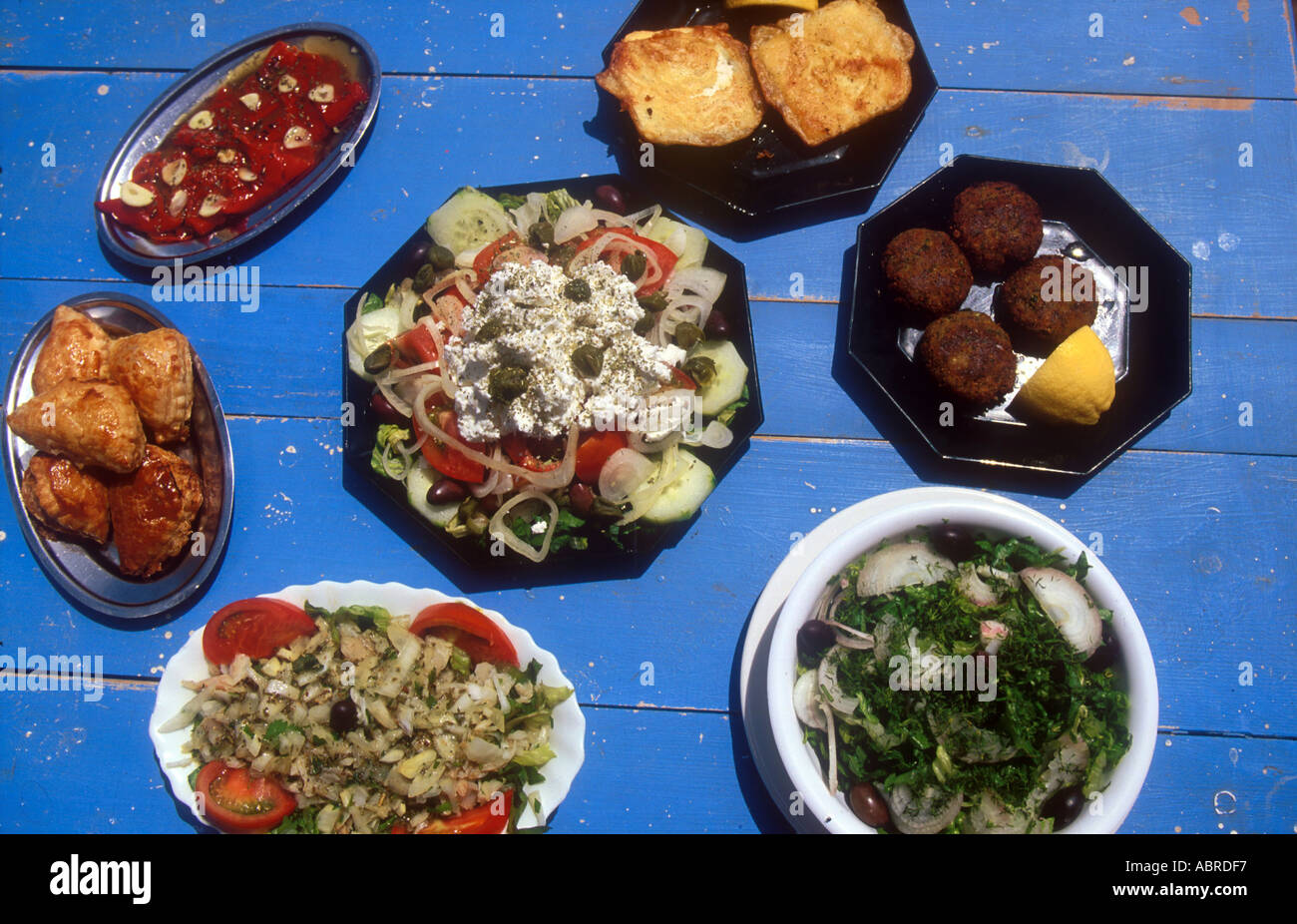 greece food appetizers wooden table with greek meze Stock Photo Alamy