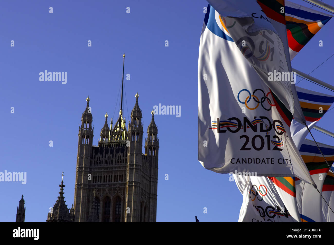 banner london 2012 olympic bid outside the houses of parliament london england uk Stock Photo