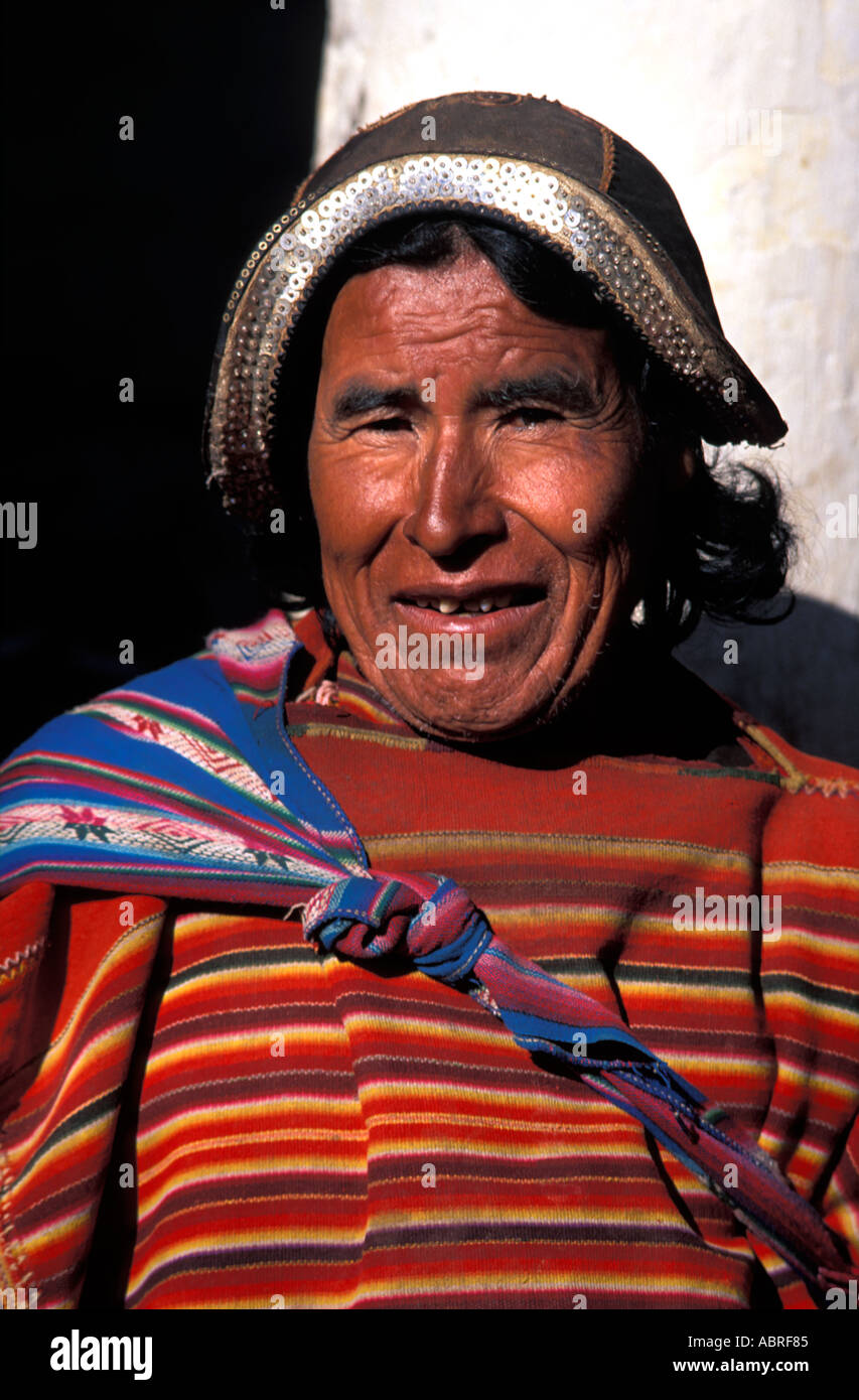 Quechua speaking man from Tarabuco in tribal costume Tarabuco Sunday