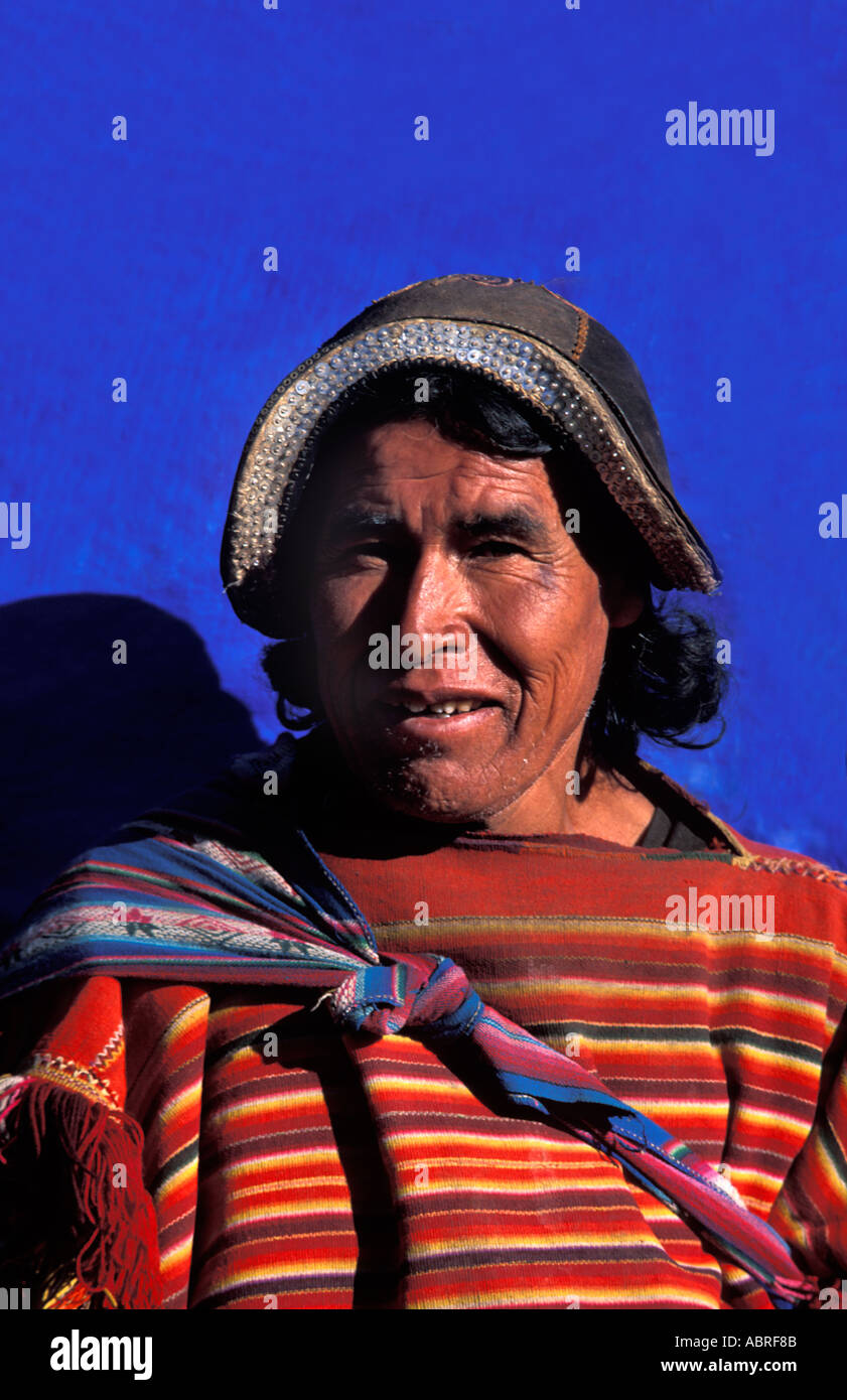 Quechua speaking man from Tarabuco in tribal costume Tarabuco Sunday