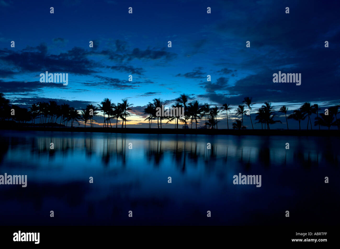 Sunset at Anaeho omalu bay in front of the Waikoloa Beach Marriott Resort The Big Island of Hawaii Stock Photo