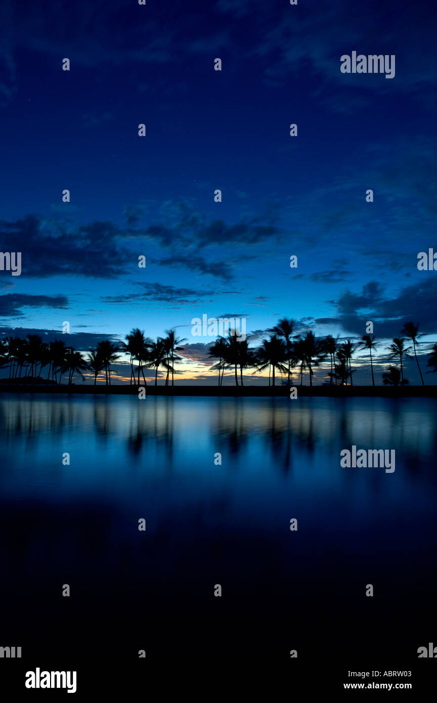 Sunset at Anaeho omalu bay in front of the Waikoloa Beach Marriott Resort The Big Island of Hawaii Stock Photo