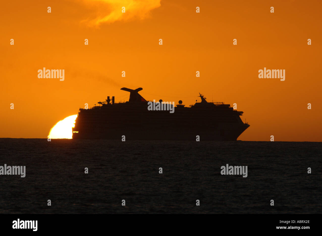 Sunset and cruise ship Kailua Kona Hawaii Stock Photo