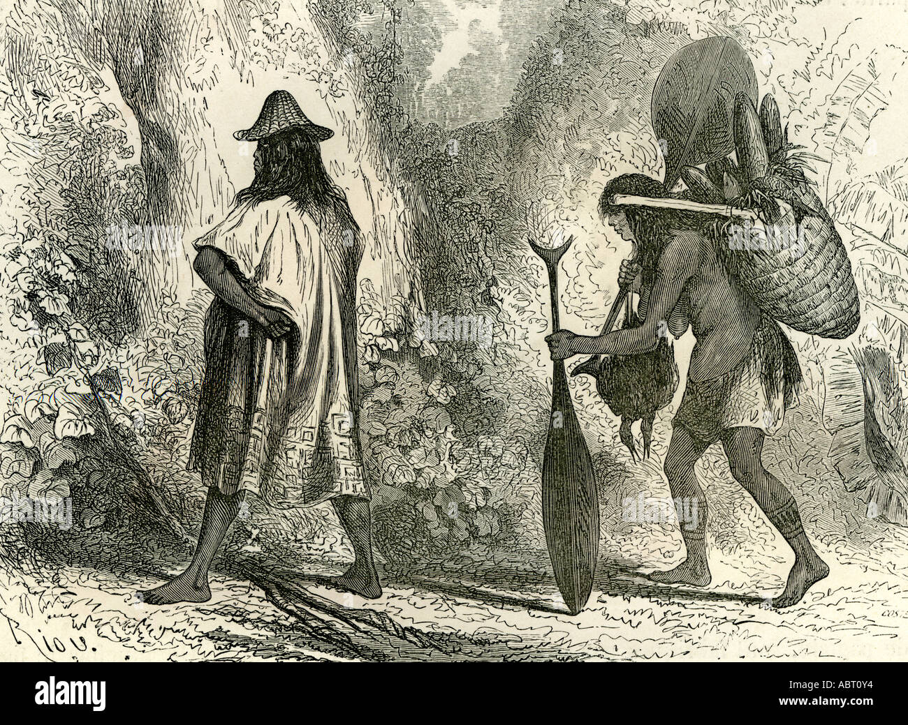 Conibos Man and Woman 1869 Peru Stock Photo