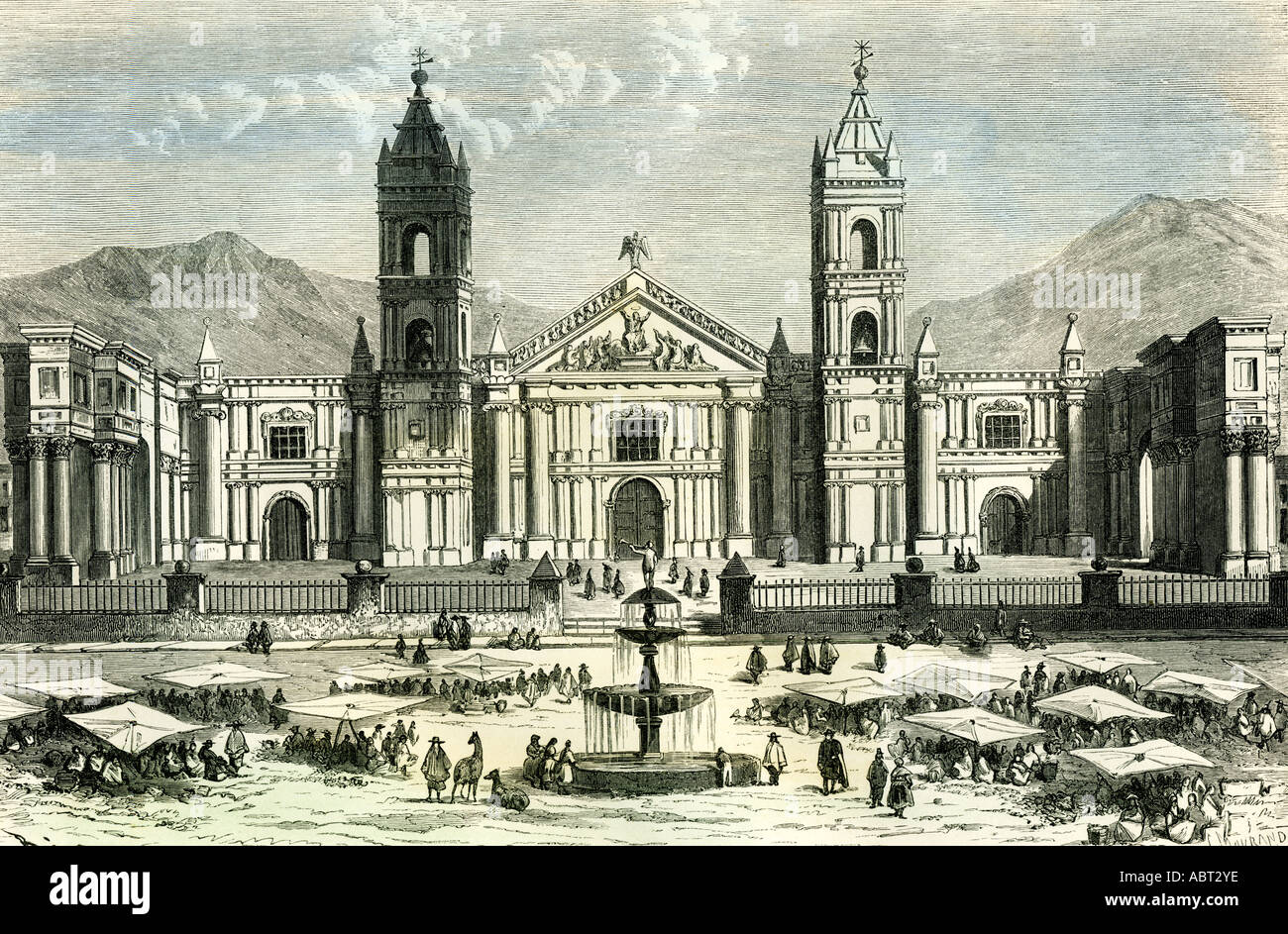 Arequipa, Square and Cathedral, 1869, Peru Stock Photo