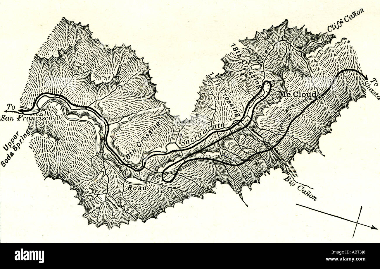 Yosemite Valley, Plan of the Loop on the Shasta Railway, near McCloud, 1891, USA Stock Photo