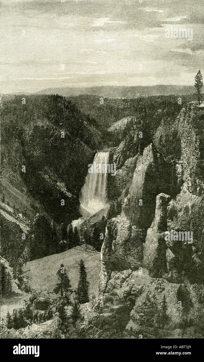 The Lower Falls and the Canon of the Yellowstone from Point Lookout, 1891, USA Stock Photo