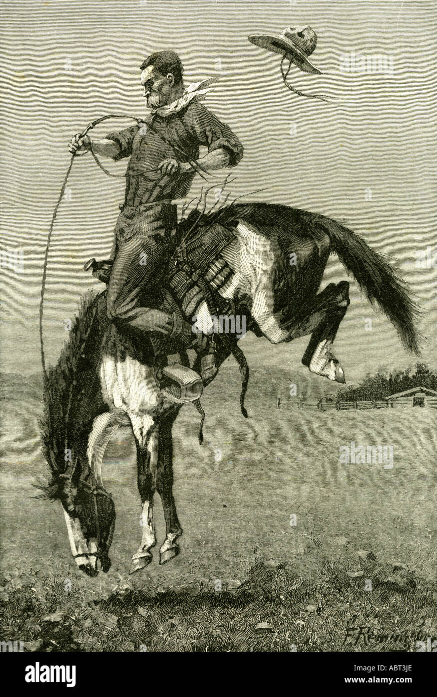 A Bronco Buster riding a Bucking Horse, 1891, USA Stock Photo