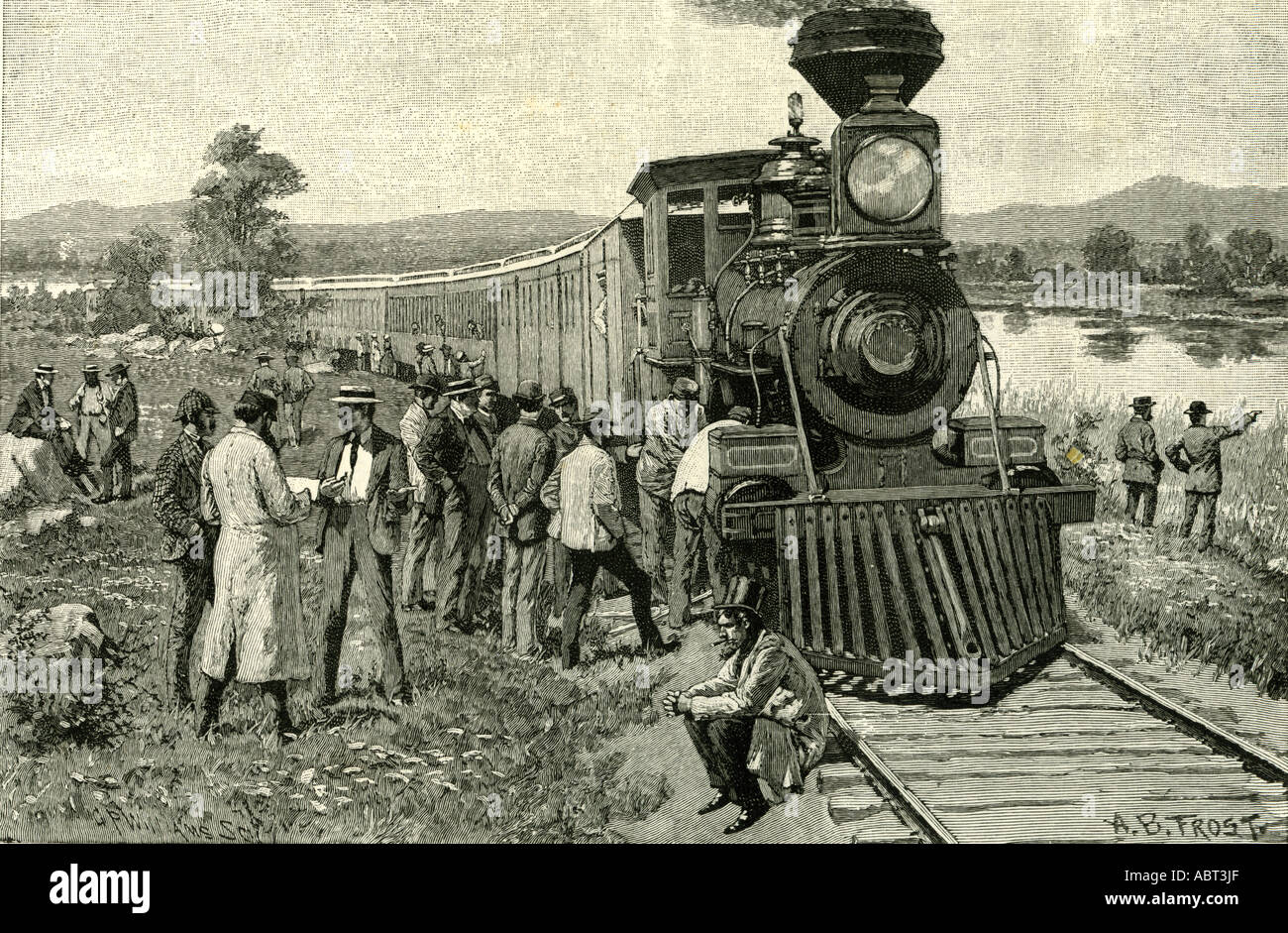 From Portland to the yellowstone Park. A breakdown on the line, 1891, USA Stock Photo