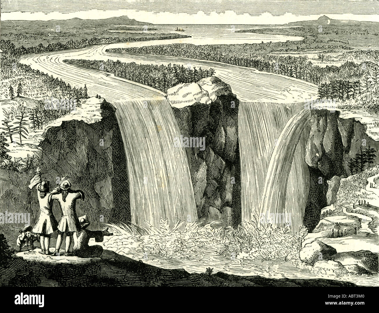 Hennepin's sketch of Niagara in 1678, USA, Waterfall, Landscape Stock Photo
