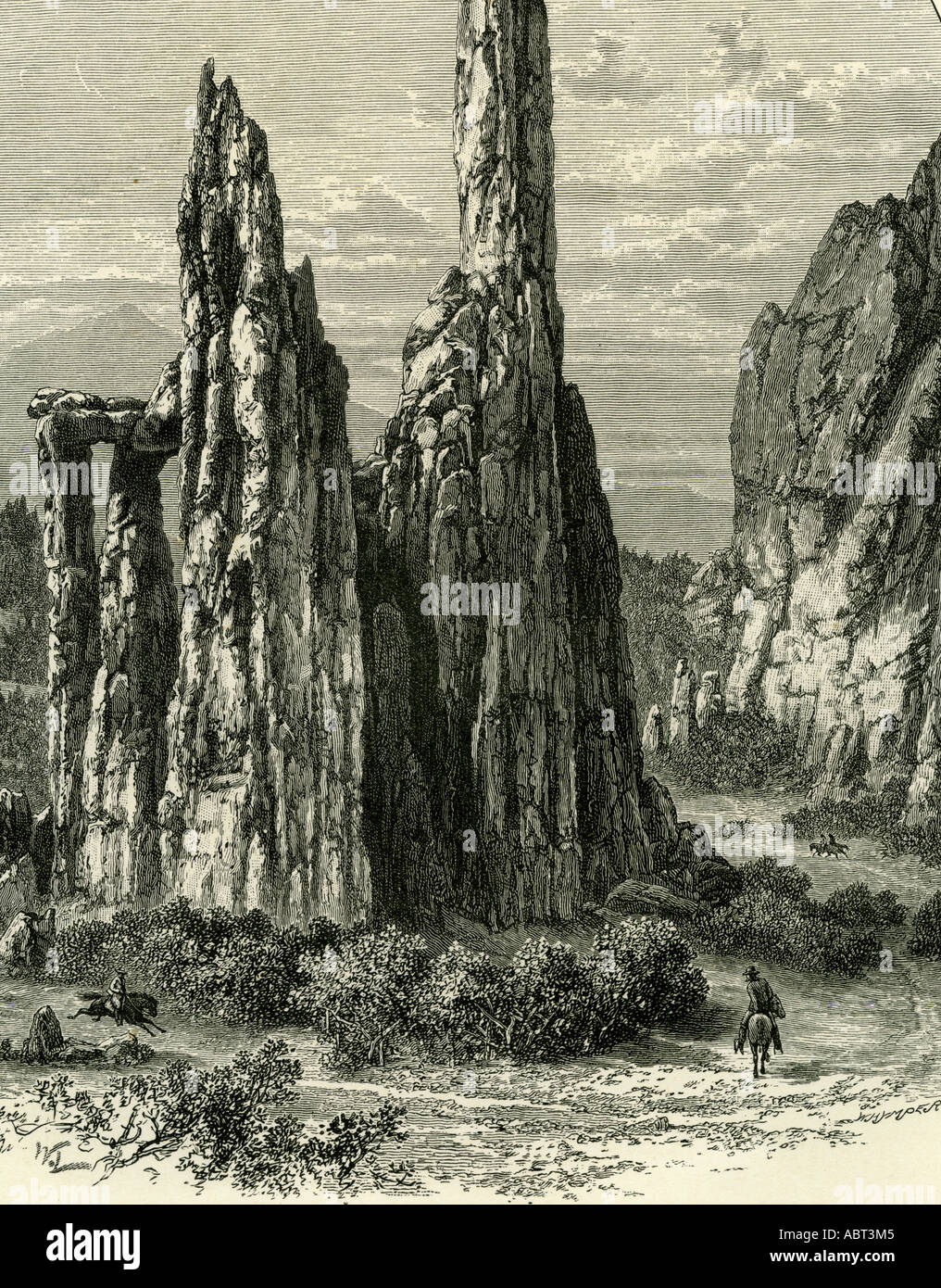 The Cathedral Spires in the garden of the Gods., USA, 1891, Rocks Stock Photo