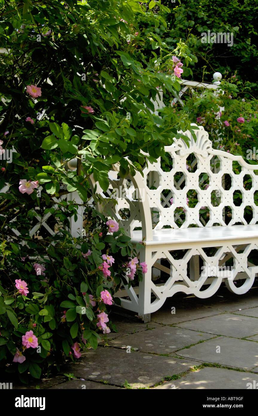 White bench in garden Bath Somerset England Stock Photo Alamy