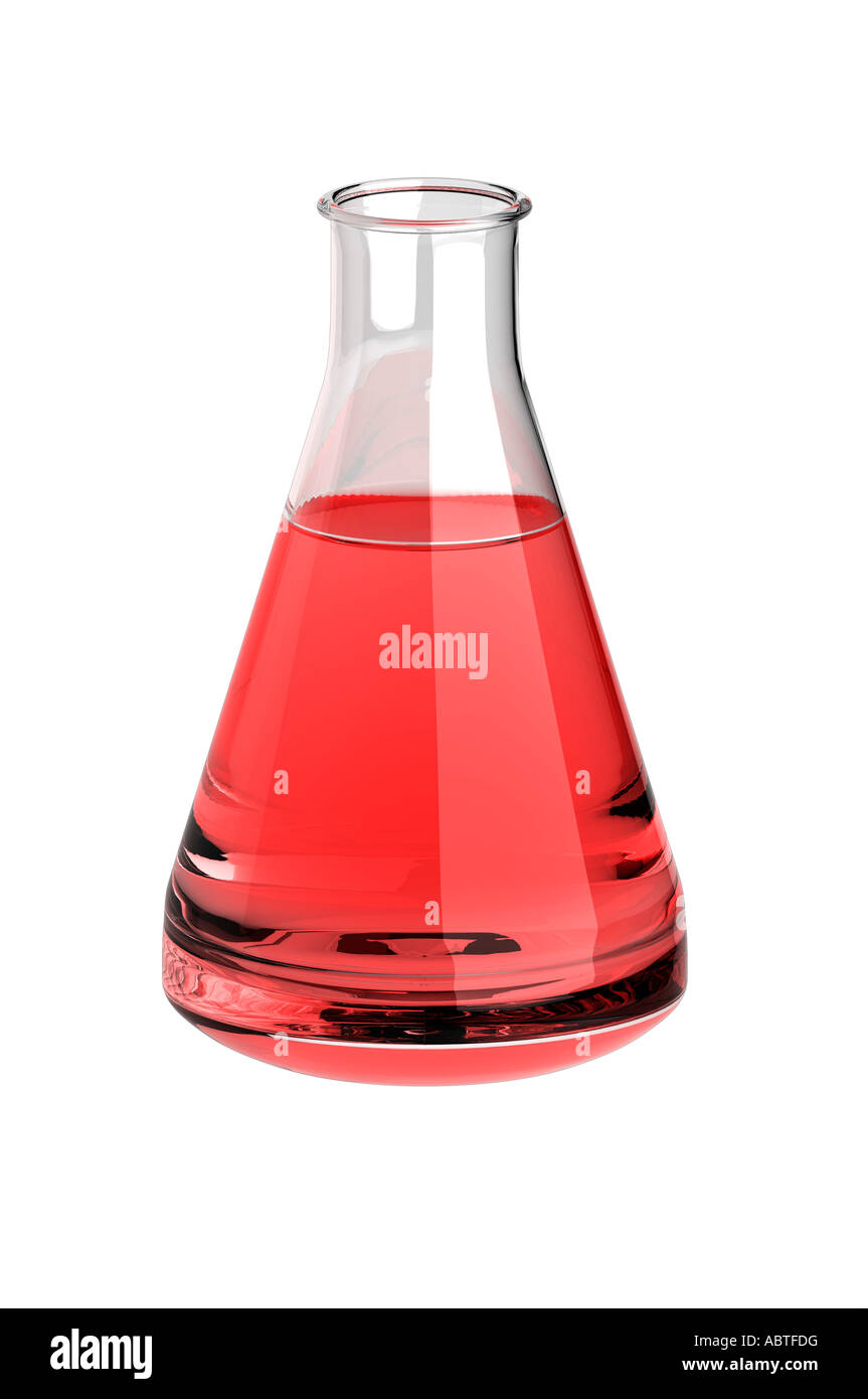 Conical flask with red liquid Stock Photo