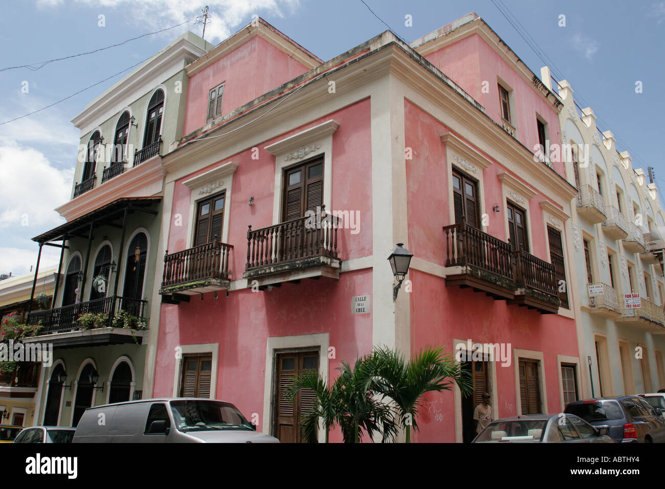 Puerto Rico,Rican,Caribbean Island,Greater Antilles Old San Juan,capital city,Calle de la Cruz,architecture balconies,PuertoRico060412023 Stock Photo