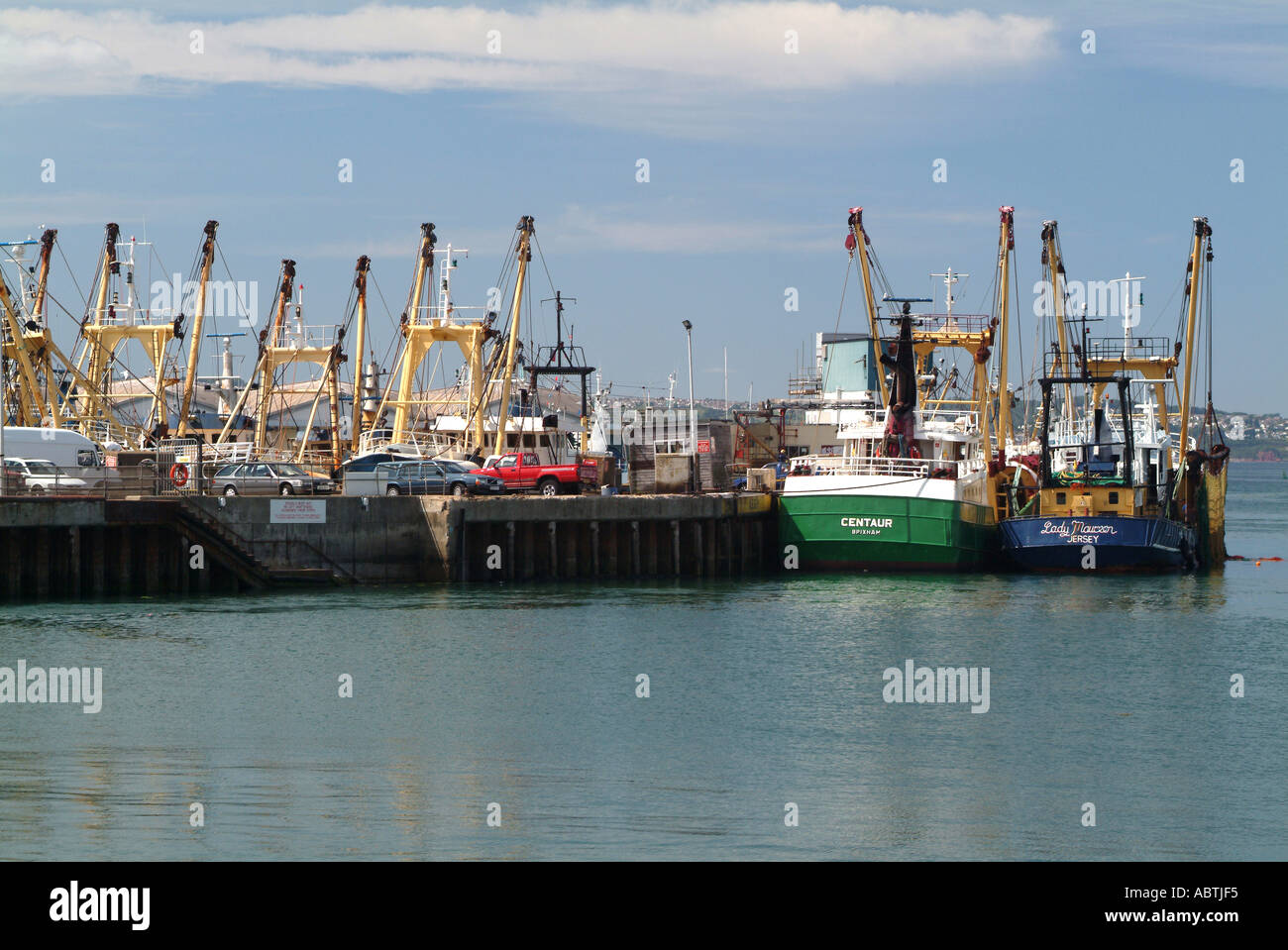 Trawlers at Fish Quay in Brixham Harbour Devon England United Kingdom UK Stock Photo