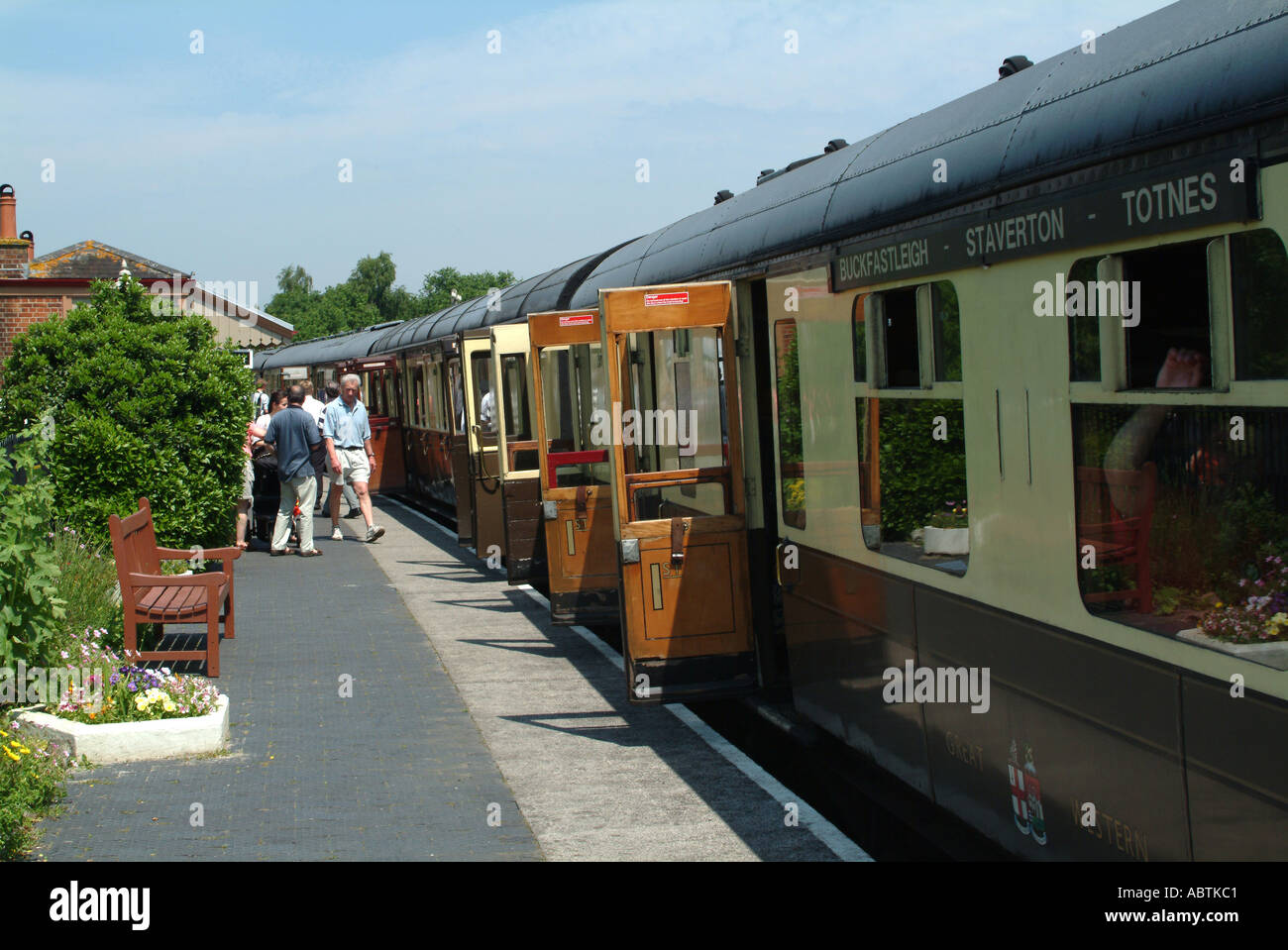 Passengers Awaiting to Board Train at Totnes Station on South Devon Railway England United Kingdom UK Stock Photo