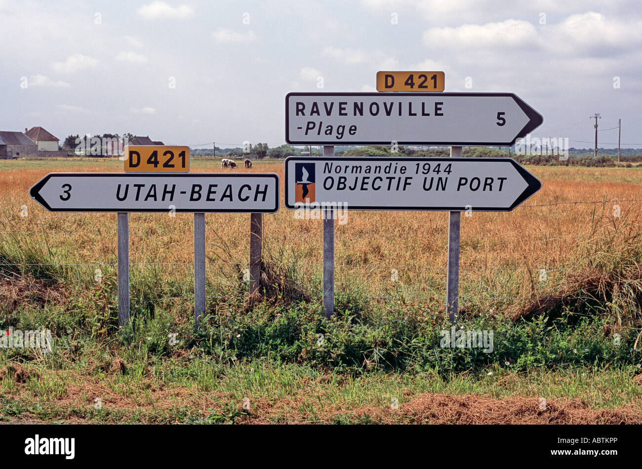 Road Signs Near Utah Beach Manche 50 France Stock Photo