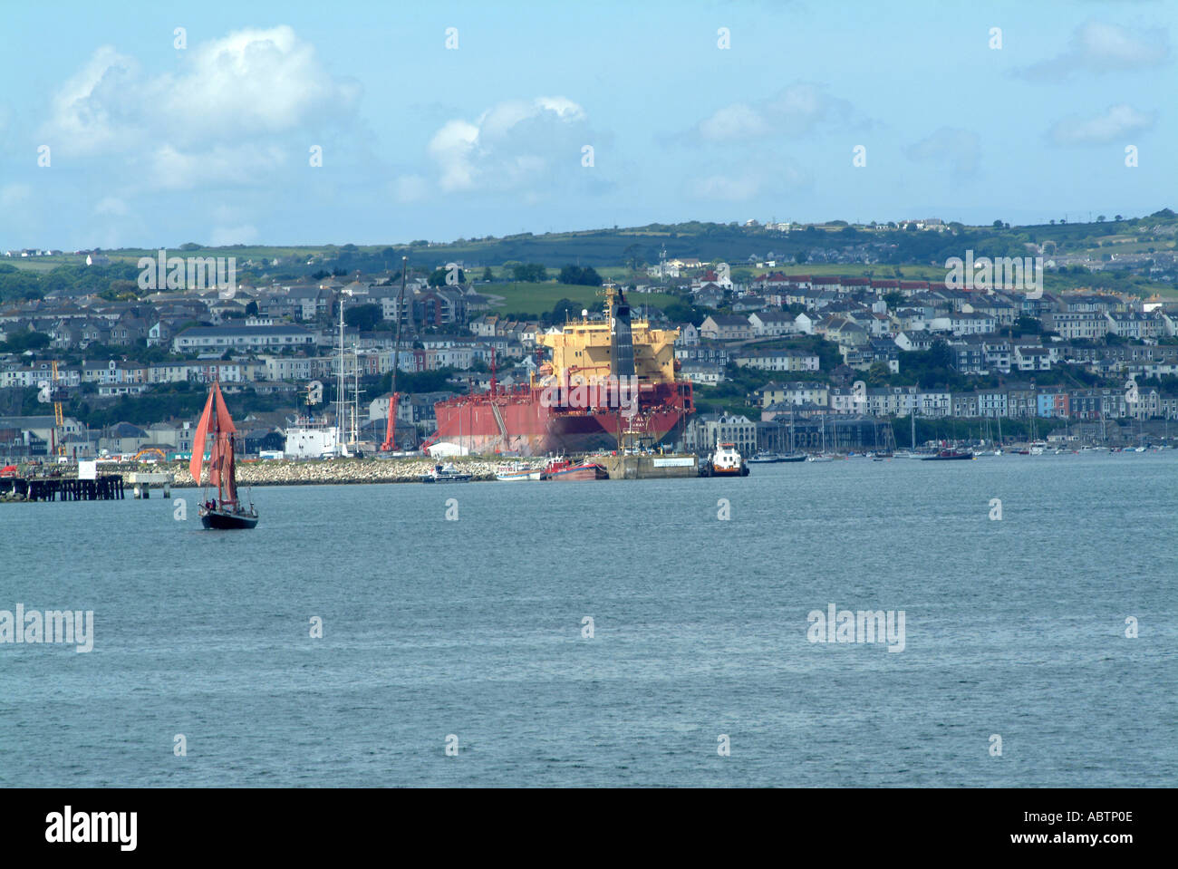 View from St Mawes of Harbour Town of Falmouth Cornwall Stock Photo