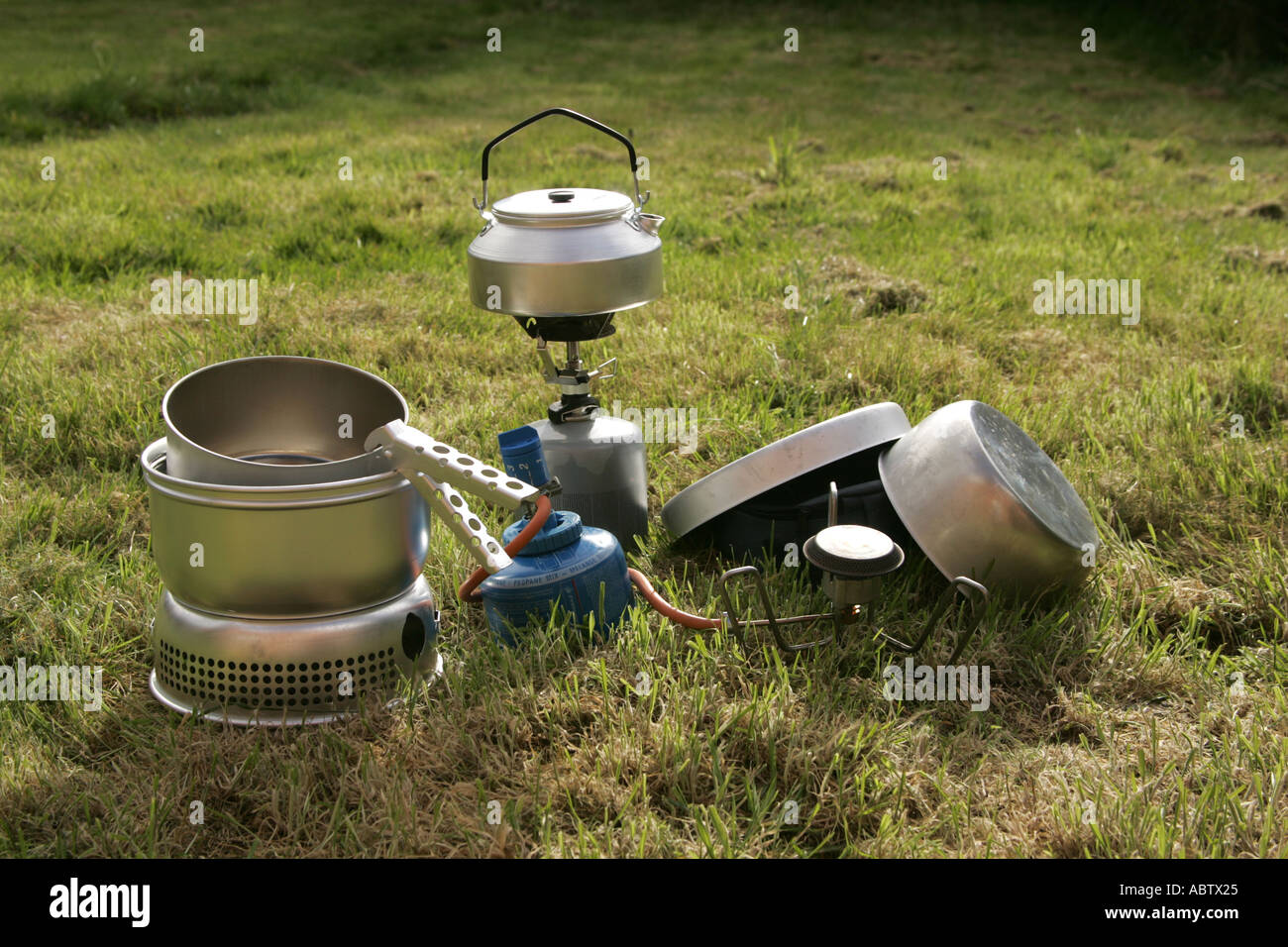 Camping Cooker Gas Stove Trangia on grass Stock Photo - Alamy