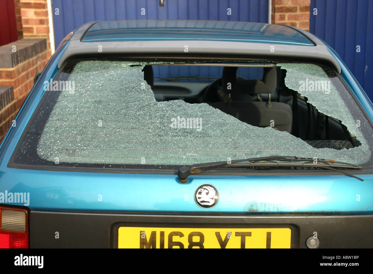 Car with broken rear windscreen Stock Photo Alamy