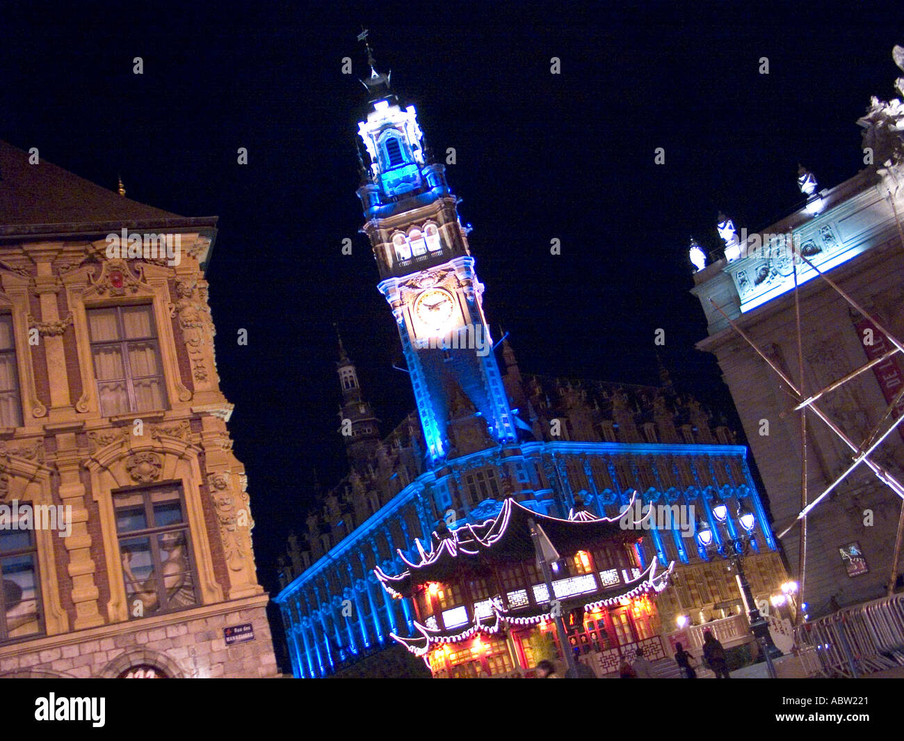 Lille City of night illuminations Stock Photo -