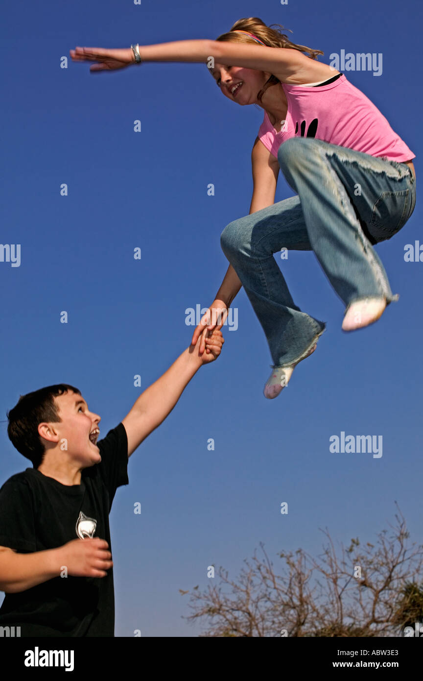 Children playing Children bouncing and having fun on trampoline Model ...