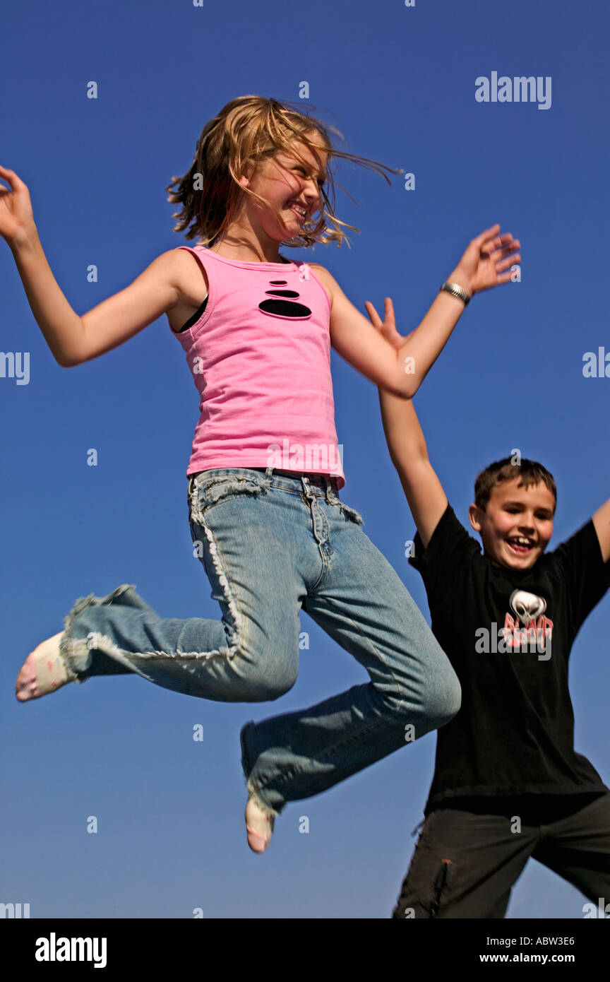 Children playing Children bouncing and having fun on trampoline Model