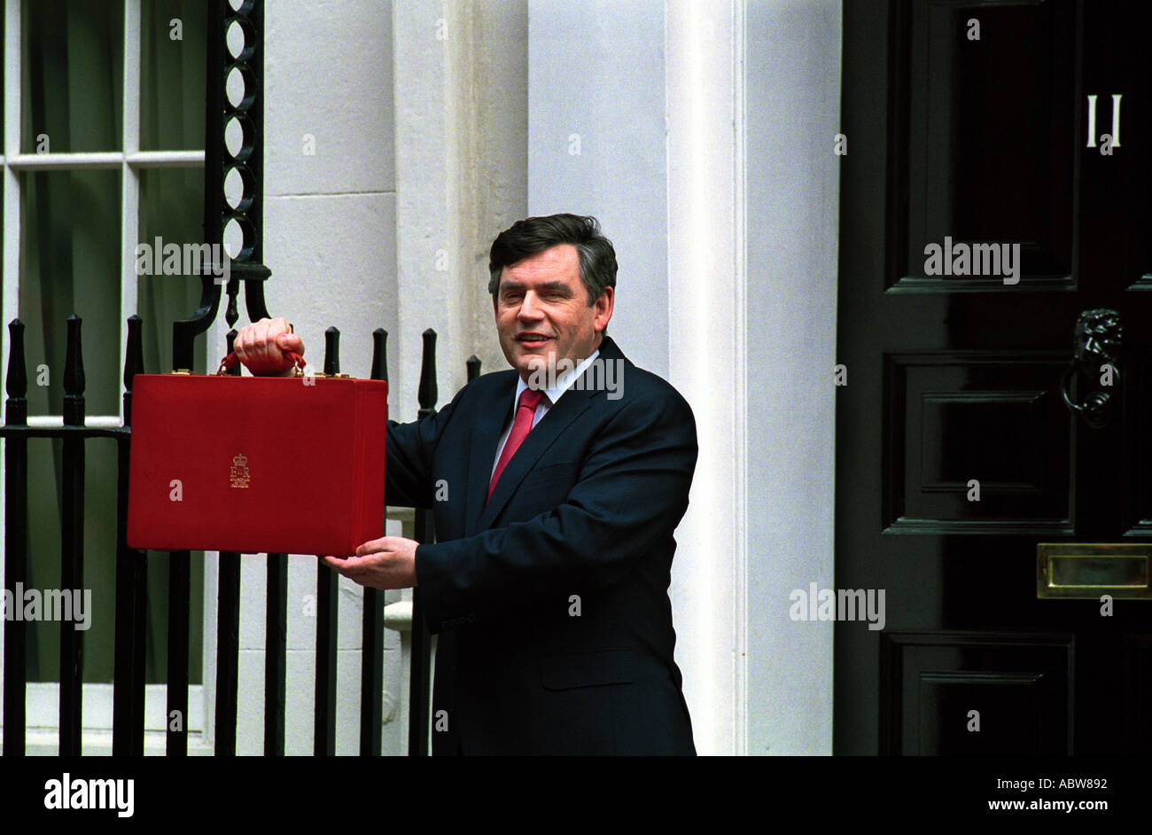 BROWN GORDON CHANCELLOR EXCHEQUER MONEY FINANCE TAX BOX BUDGET FISCAL POLICY DOWNING STREET LONDON Stock Photo