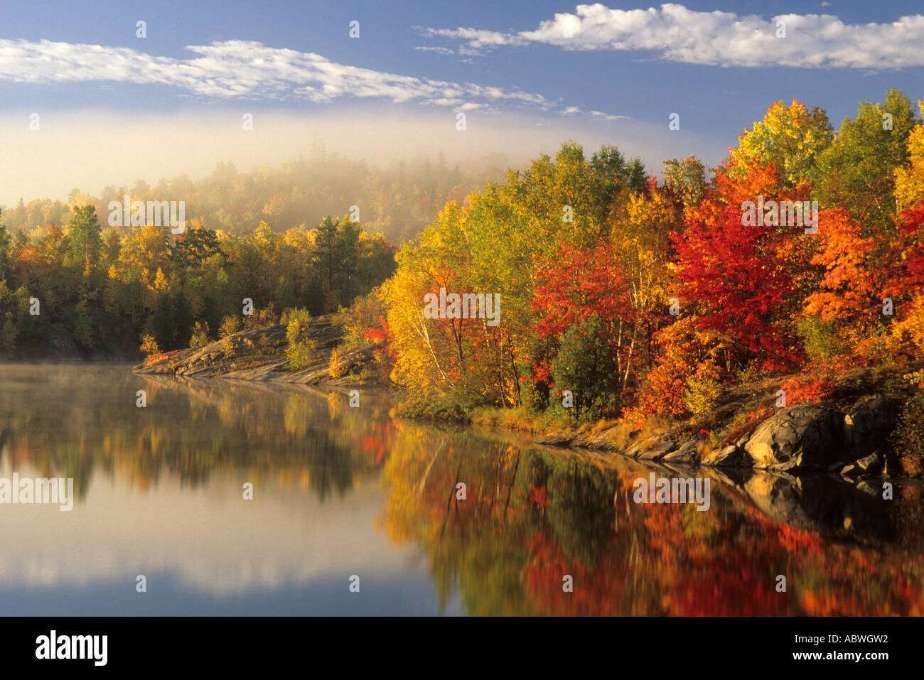 Fall colours, early morning, on Simon Lake, Naughton, City of Greater