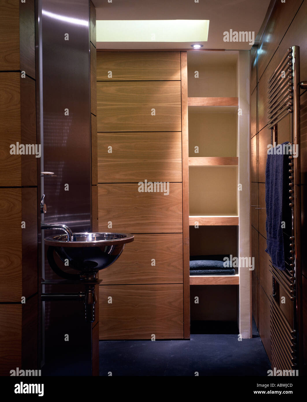 Bathroom in Edinburgh, Scotland. Wooden panelled bathroom with