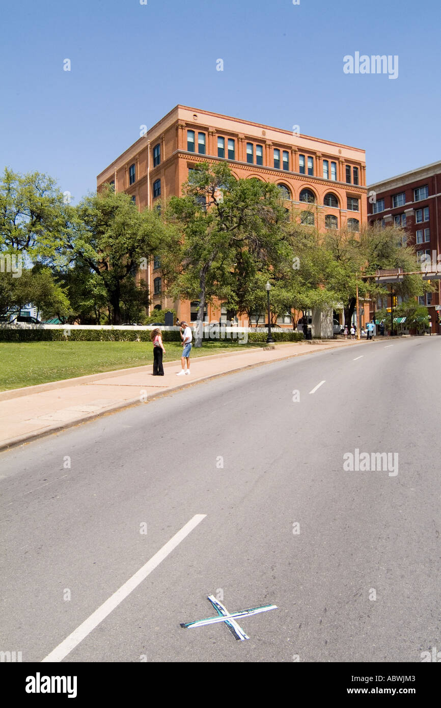 X taped on the street is the most spot of John F Kennedy assassination limo as he was shot from Texas School Book Depository 6th Stock Photo