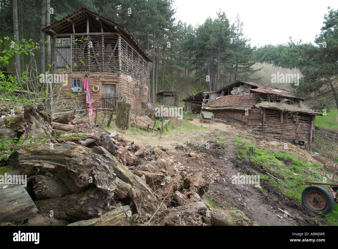 Typical old Village rural wood woodcutter timber farm house Bulgaria Peoples Republic Narodna Republika Bulgariya Balkan Stock Photo