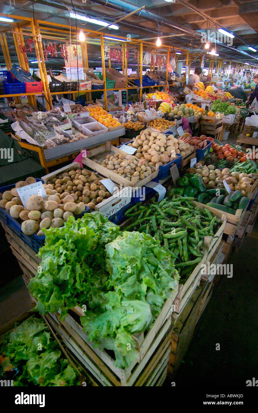 Fresh fruit vegetable green grocery potato stall holder traditional box case green retail outdoor seasonal Stock Photo