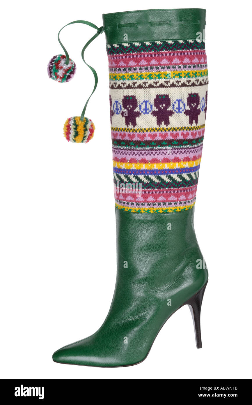 Green leather ladies boot Stock Photo Alamy