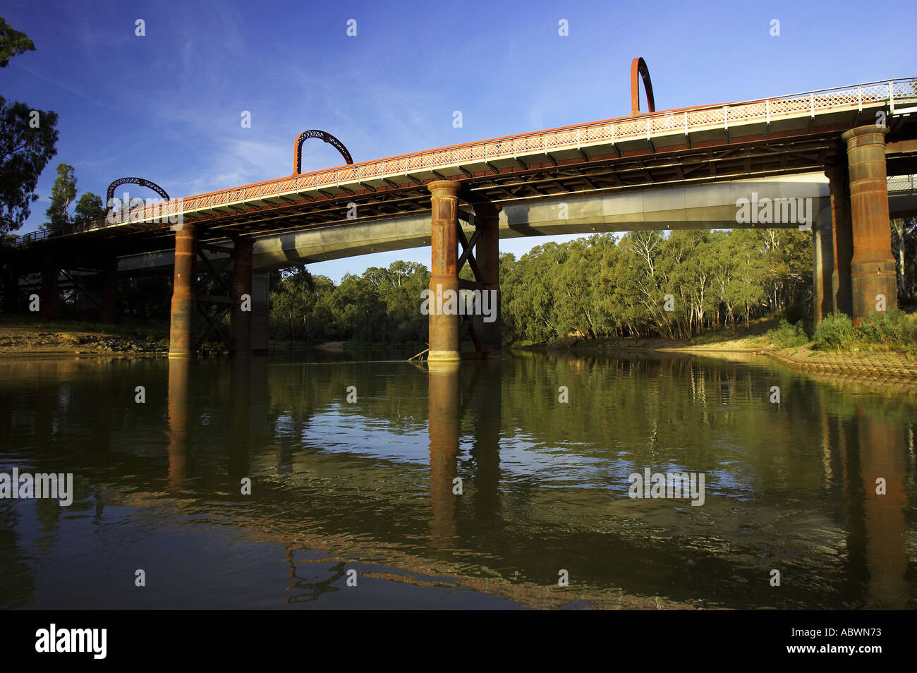 Moama Echuca Bridge over Murray River New South Wales Victoria Australia Stock Photo Alamy